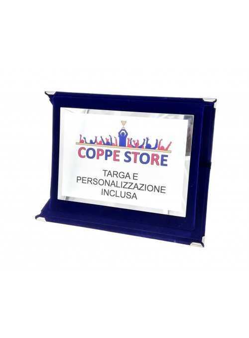 Cartella in Velluto blu 23x17 cm, Targa 18x13