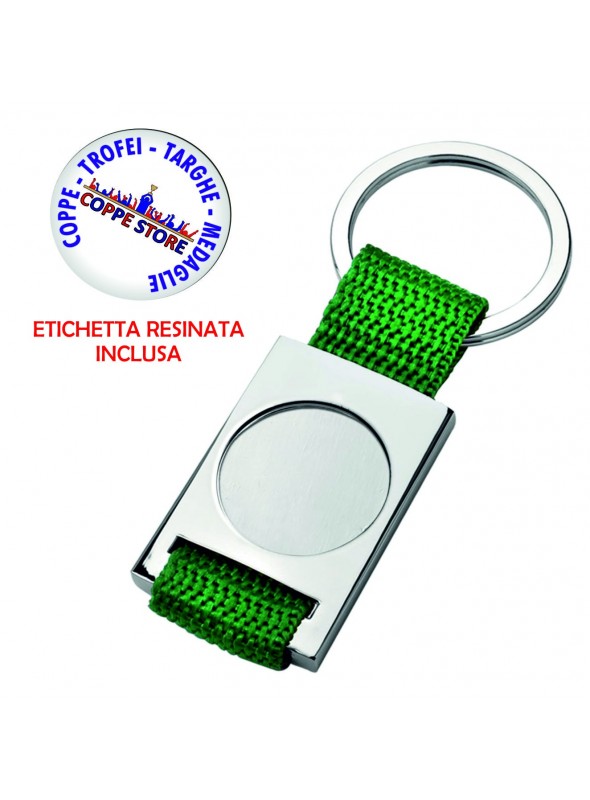 PORTACHIAVI IN METALLO E TESSUTO VERDE  CON ETICHETTA  RESINATA PERSONALIZZATA 7808