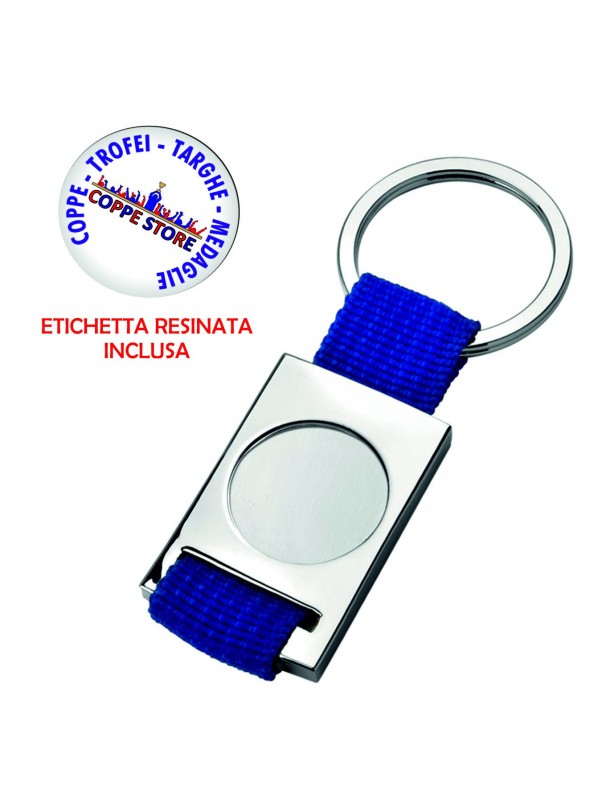 PORTACHIAVI IN METALLO E TESSUTO BLU CON ETICHETTA  RESINATA PERSONALIZZATA 7811