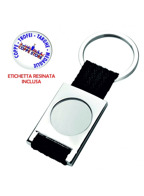 PORTACHIAVI IN METALLO E TESSUTO NERO CON ETICHETTA  RESINATA PERSONALIZZATA 7810